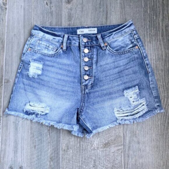 YMI Dream Jean Destroyed Shortie Shorts - Picture 2 of 3